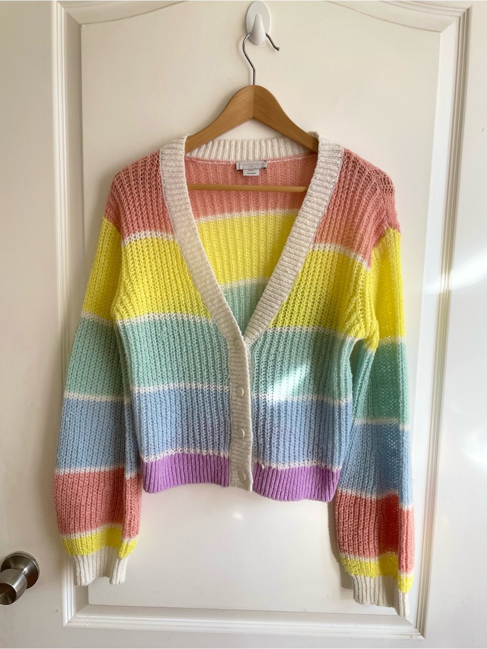 Stella McCartney Kids Rainbow Stripe Chunky Knit Cardigan Girls Size 12 Years M